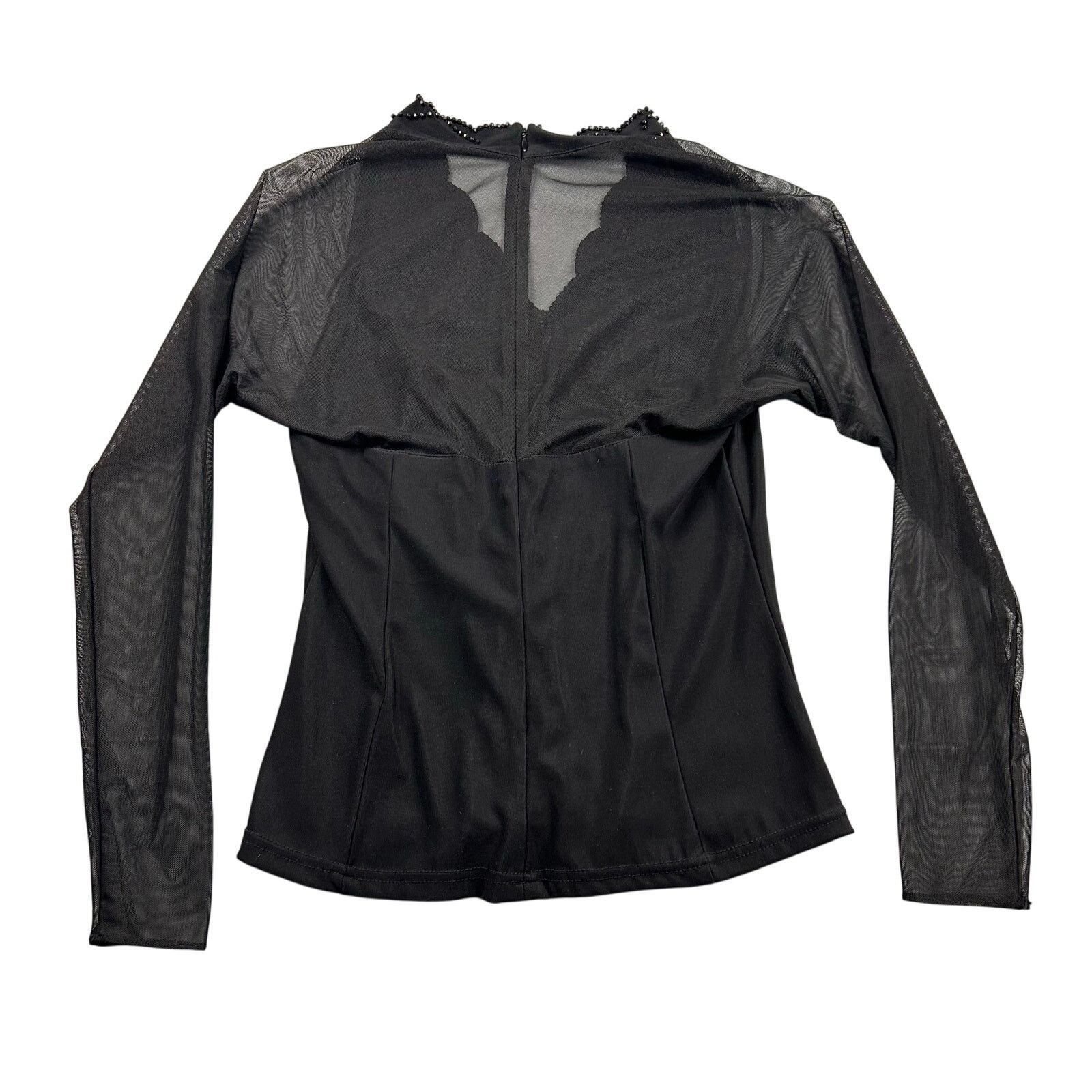 Vintage Vintage Beaded Blouse Black Sheer Long Sleeve V-Neck Size M / US 6-8 / IT 42-44 - 4 Thumbnail