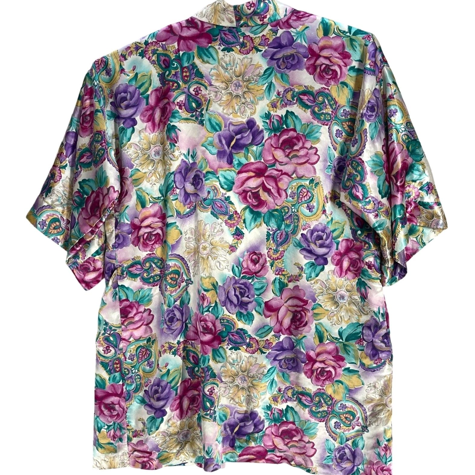 Vintage VINTAGE Adonna Robe Womens L Pink Purple Floral Made in USA No Waist Tie Kimono 90s 80s Womens Summer Fall Winter Short Sleeve Pattern Floral Size ONE SIZE - 3 Thumbnail