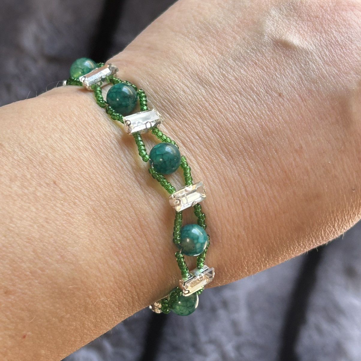 Handmade Handcrafted 8mm dragon vein agate faceted glass bar bracelet Size ONE SIZE - 1 Thumbnail