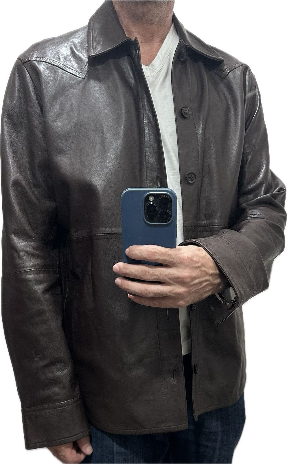 J.Lindeberg $800 J. Lindeberg Lambskin Leather Overshirt - Mens Small Size US S / EU 44-46 / 1 - 1 Thumbnail