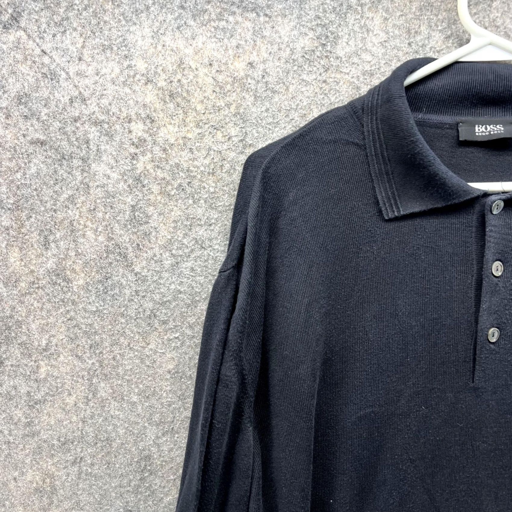 Hugo Boss HUGO BOSS Polo Shirt Men XL Black Long Sleeve Casual Preppy Dress Shirt Button Collar Logo Size US XL / EU 56 / 4 - 3 Thumbnail