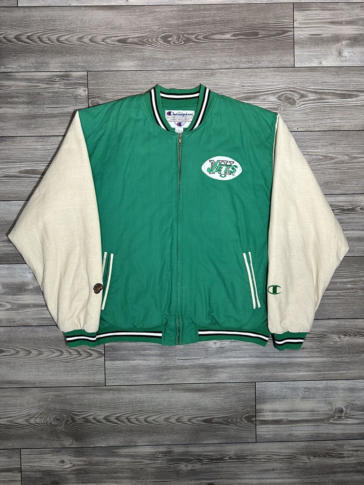 NFL × Vintage Vintage New York Jets Champion Varsity Jacket Size US XL / EU 56 / 4 - 1 Thumbnail