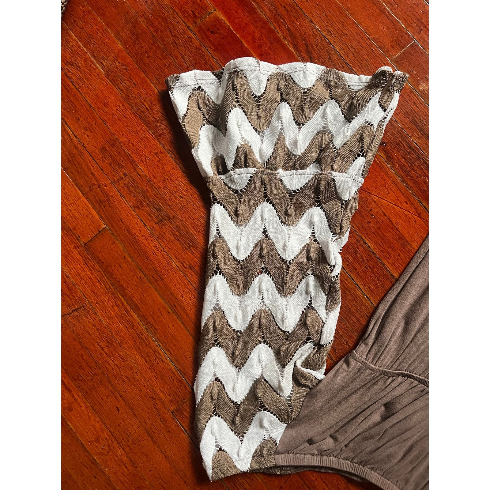 VaVa Vintage VaVa Brown White Chevron Crochet Bell Mini Dress Med Size M / US 6-8 / IT 42-44 - 2 Thumbnail