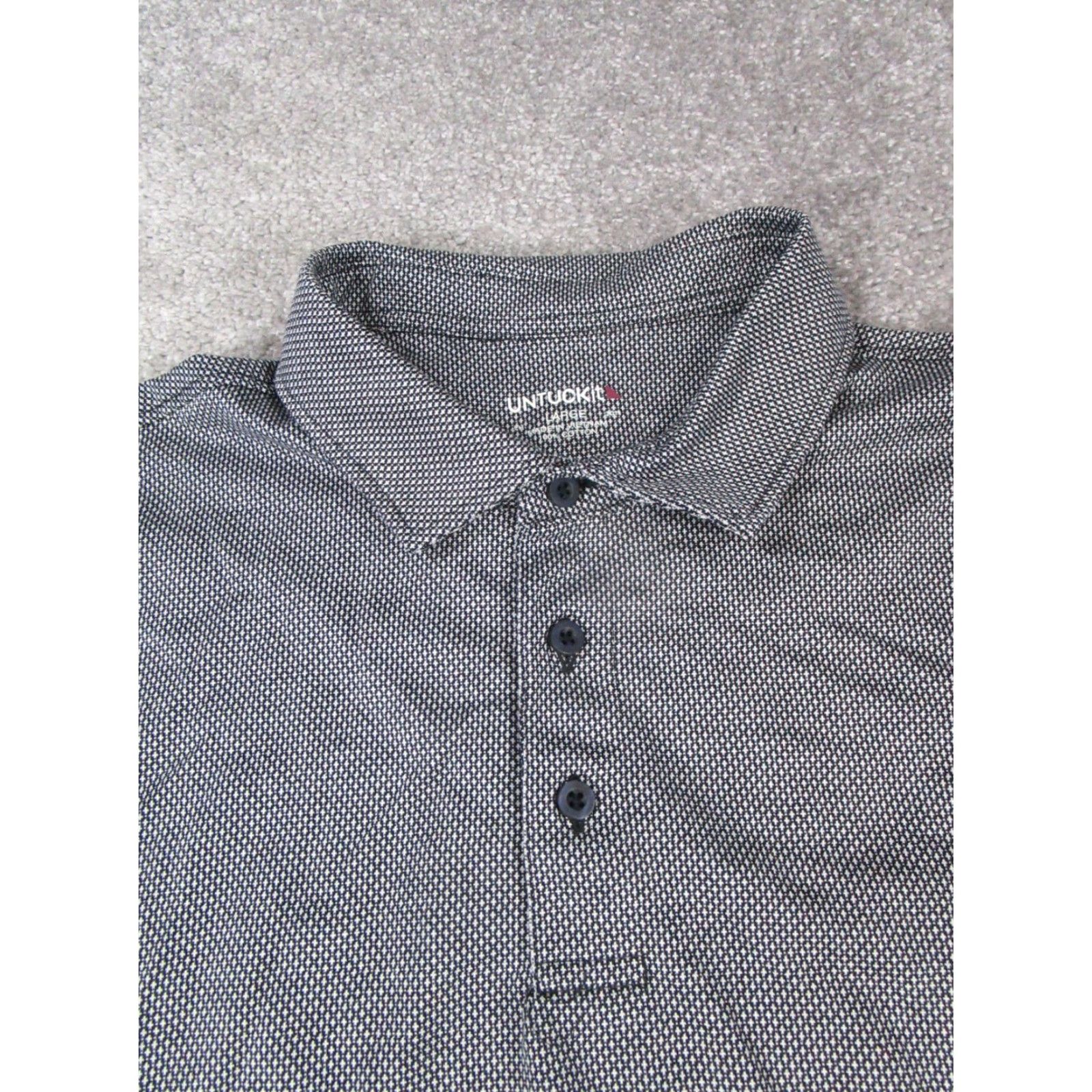 UNTUCKit UNTUCKit Polo Shirt Mens Large Gray Cotton Golf Herringbone Long Sleeve Button-Front Collared Golfwear Mens L Gray UNTUCKit Polo Size US L / EU 52-54 / 3 - 2 Thumbnail