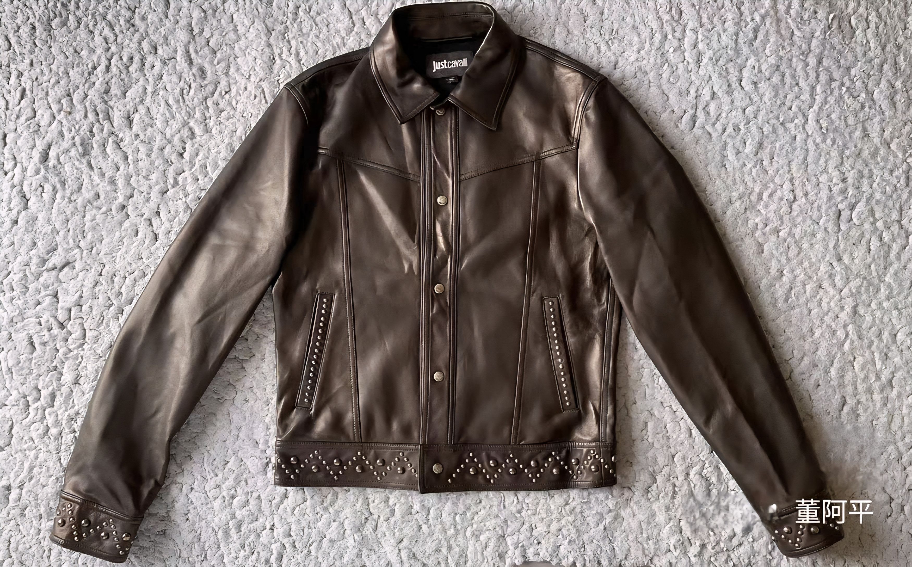 Just Cavalli Just Cavalli Men's Black Riveted Leather Jacket Size 48 Size US M / EU 48-50 / 2 - 1 Thumbnail