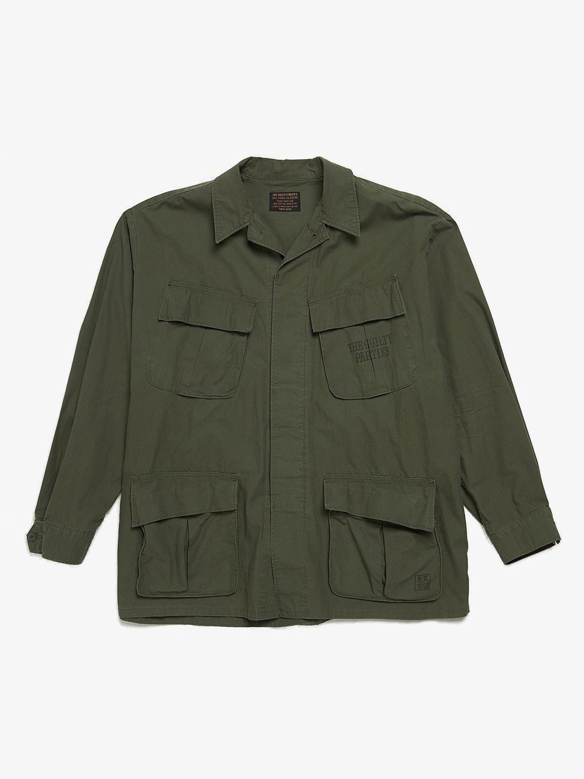 image of Guilty Parties Olive Buttoned Logo Printed Cotton Jacket, Men's (Size 2XL)