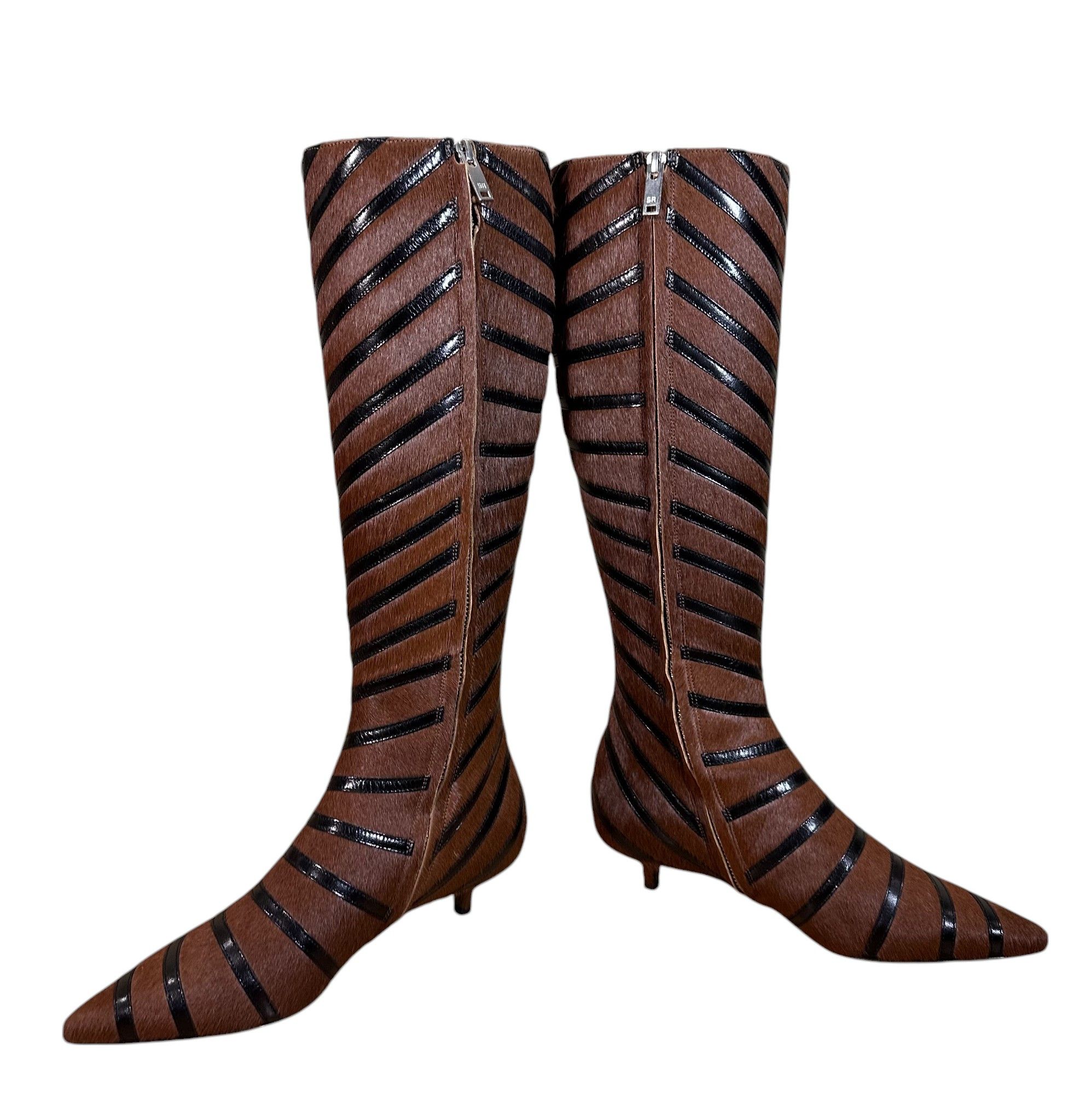 Sonia Rykiel Striped Kitten Heel Boots - Brown Size US 6 / IT 36 - 3 Thumbnail