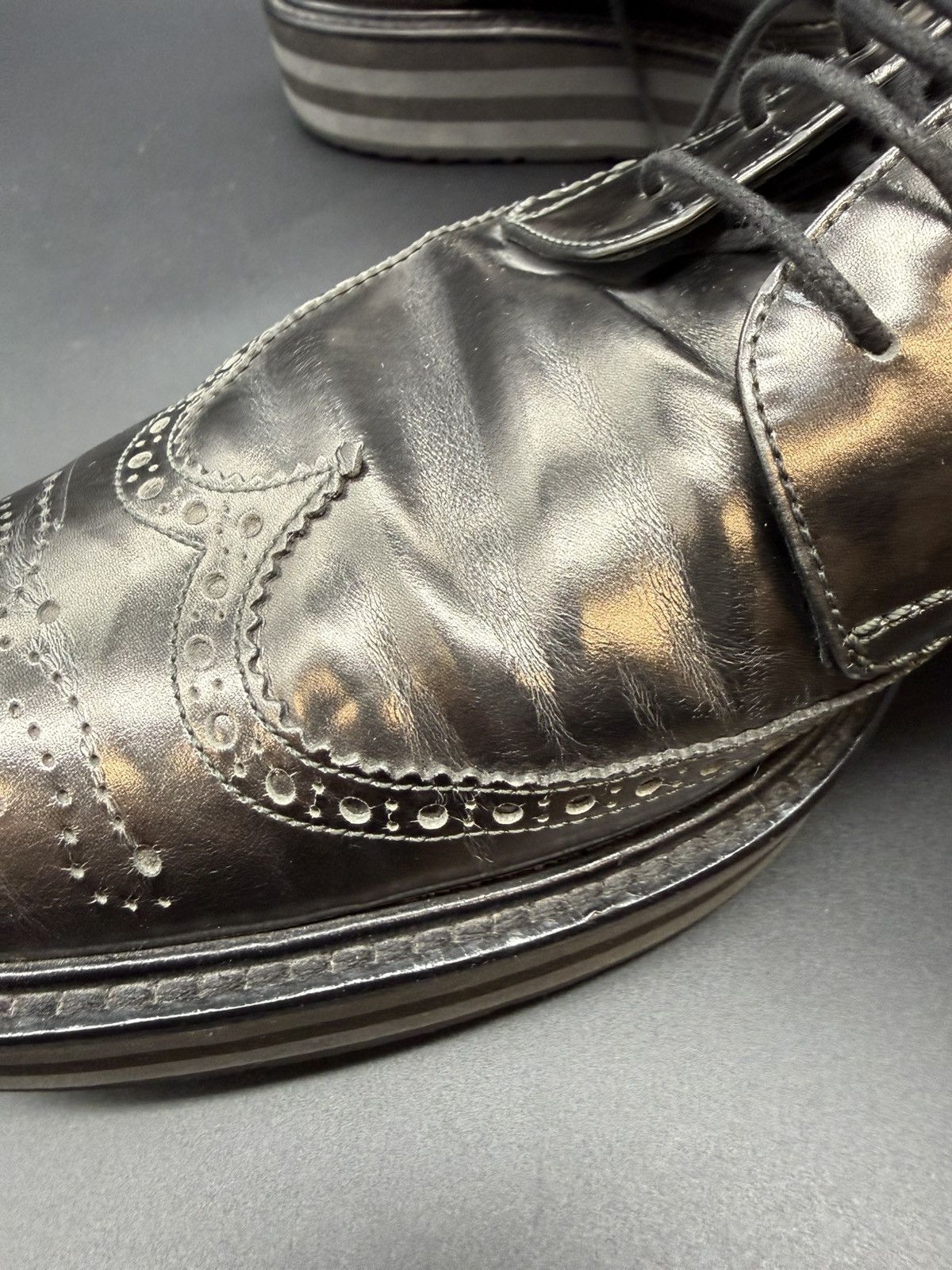Prada PRADA Metallic Leather Platform Wingtip Brogue Oxford-US 11 Size US 11 / EU 44 - 23 Thumbnail