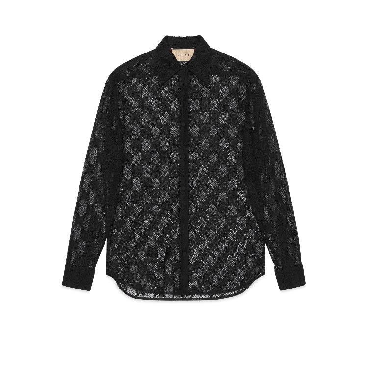 Gucci o1la5ras0526 Lace Collar Shirt in Black Size M / US 6-8 / IT 42-44 - 1 Thumbnail