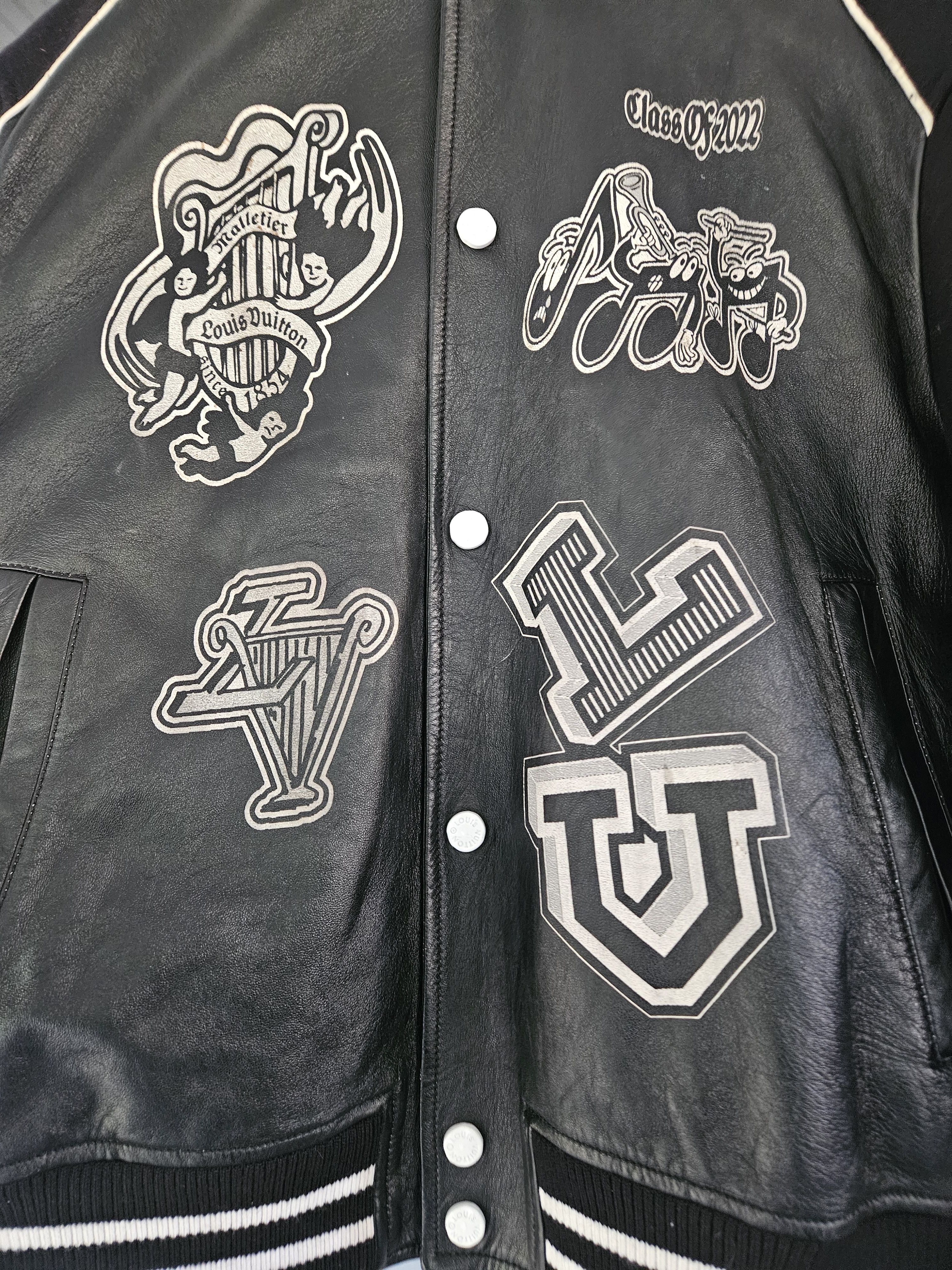 Louis Vuitton Black Musical Patch Leather Varsity Bomber Jacket Size US XXL / EU 58 / 5 - 4 Thumbnail