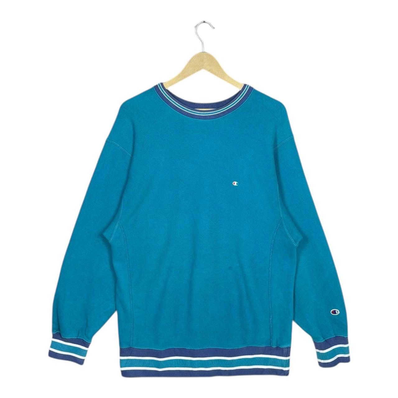 Champion Vtg 90s Champion Reverse Weave Teal Striped Sweatshirt L Size US L / EU 52-54 / 3 - 1 Thumbnail