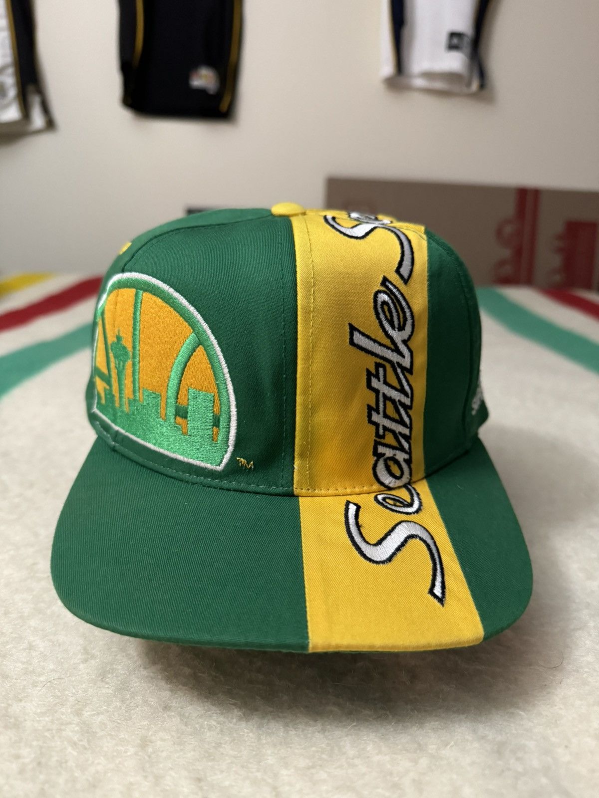 image of Logo Athletic x NBA Sports Specialties Seattle Supersonics Sonics Hat Snapback in Green/Yellow
