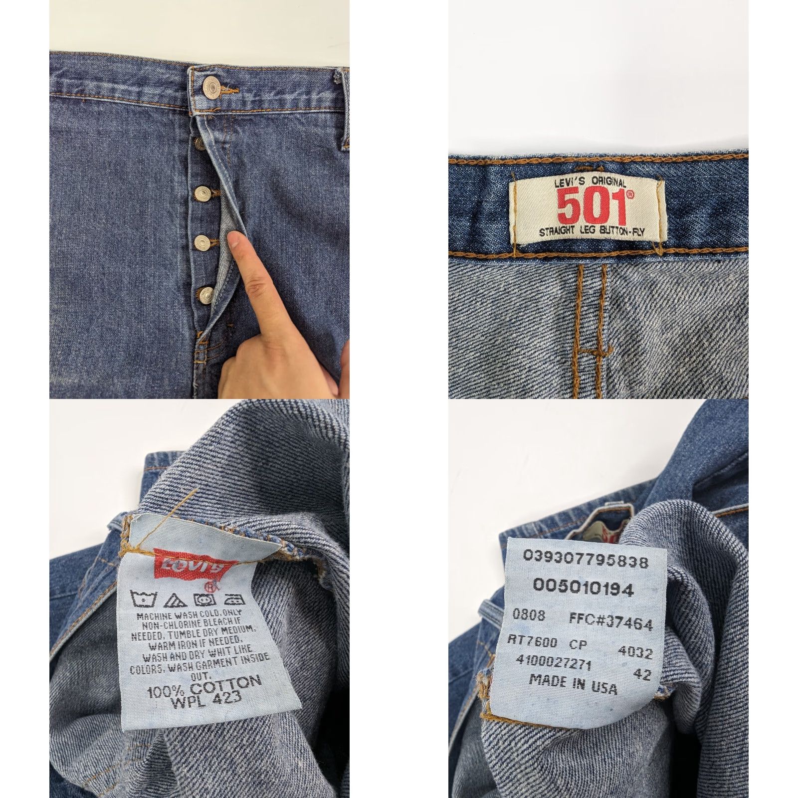 Levi's VINTAGE Levi's 501 Jeans Straight Leg 501 Regular Men 44x31 Blue Denim Button Fly 5-Pocket Classic Grunge 90s Rock USA Size US 44 / EU 60 - 9 Thumbnail