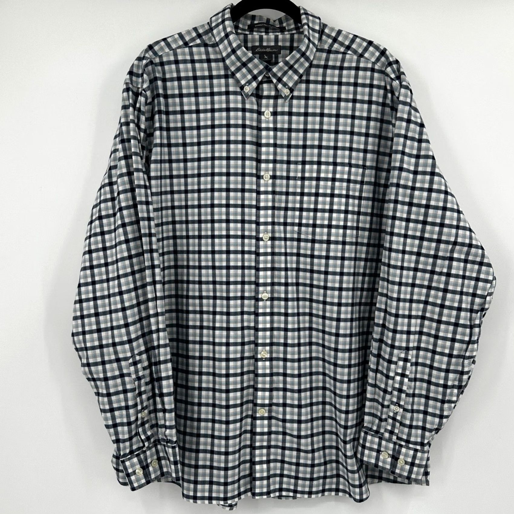 Eddie Bauer Eddie Bauer Mens 2XL Plaid Button-Down Shirt Wrinkle Free Relaxed Fit Navy Grey Size US XXL / EU 58 / 5 - 4 Thumbnail