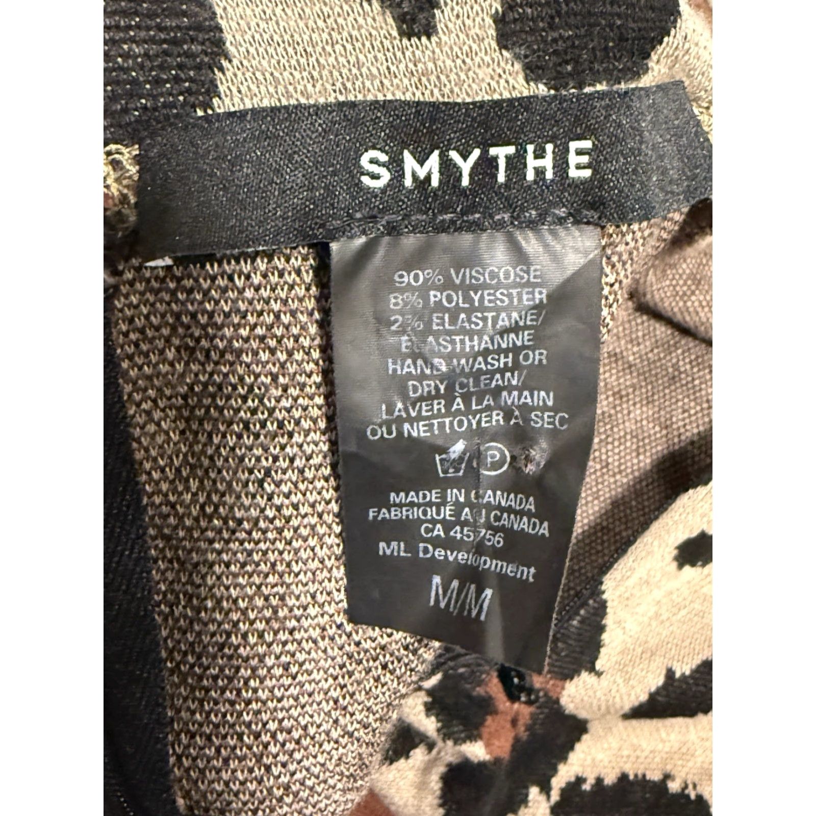 SMYTHE Smythe Blouse Shirt Animal Print Pouf Shoulder Mock Neck Puff Sleeve Small M Tan Brown Black Womens Regular Included Size M / US 6-8 / IT 42-44 - 7 Thumbnail