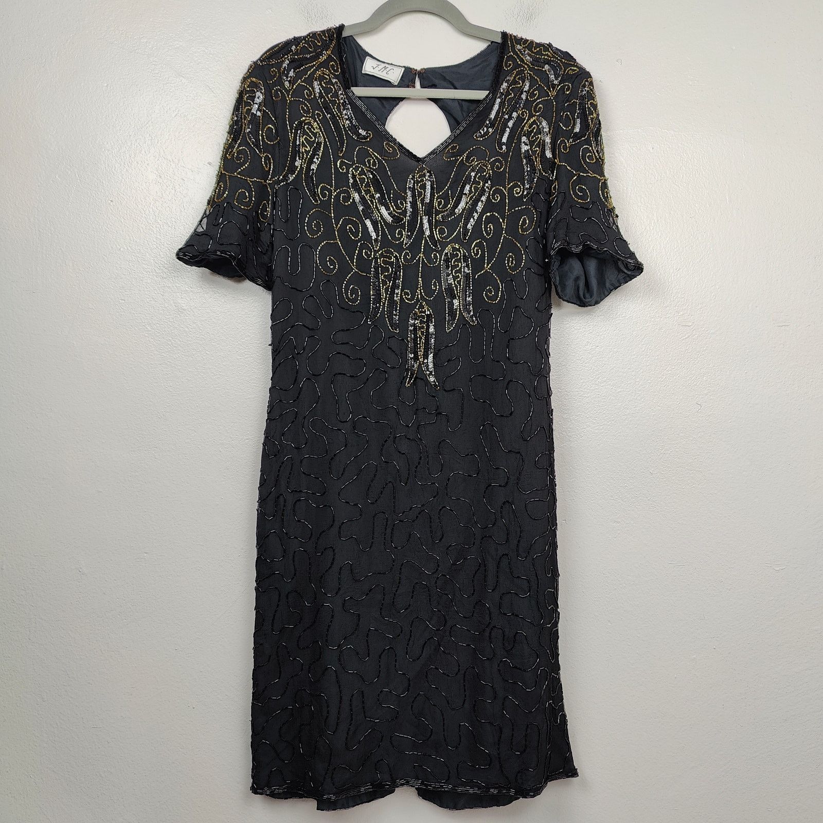 Other Vintage JMC Beaded Silk Dress Womens Medium Black Gold Size M / US 6-8 / IT 42-44 - 2 Thumbnail