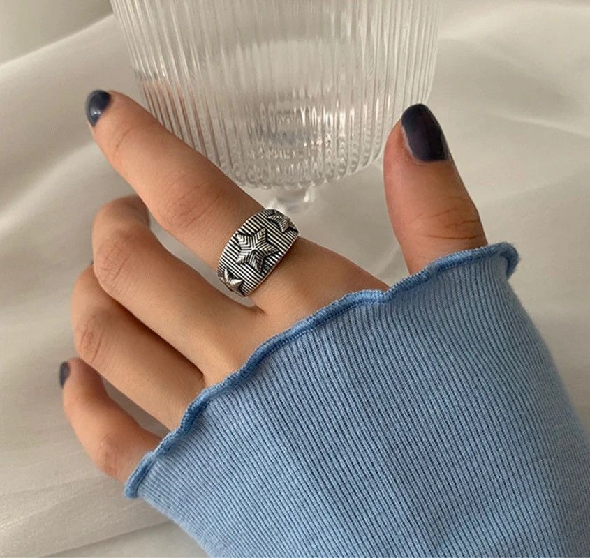Jewelry Old Retro Five Pointed Star Adjustable Ring Size ONE SIZE - 1 Thumbnail