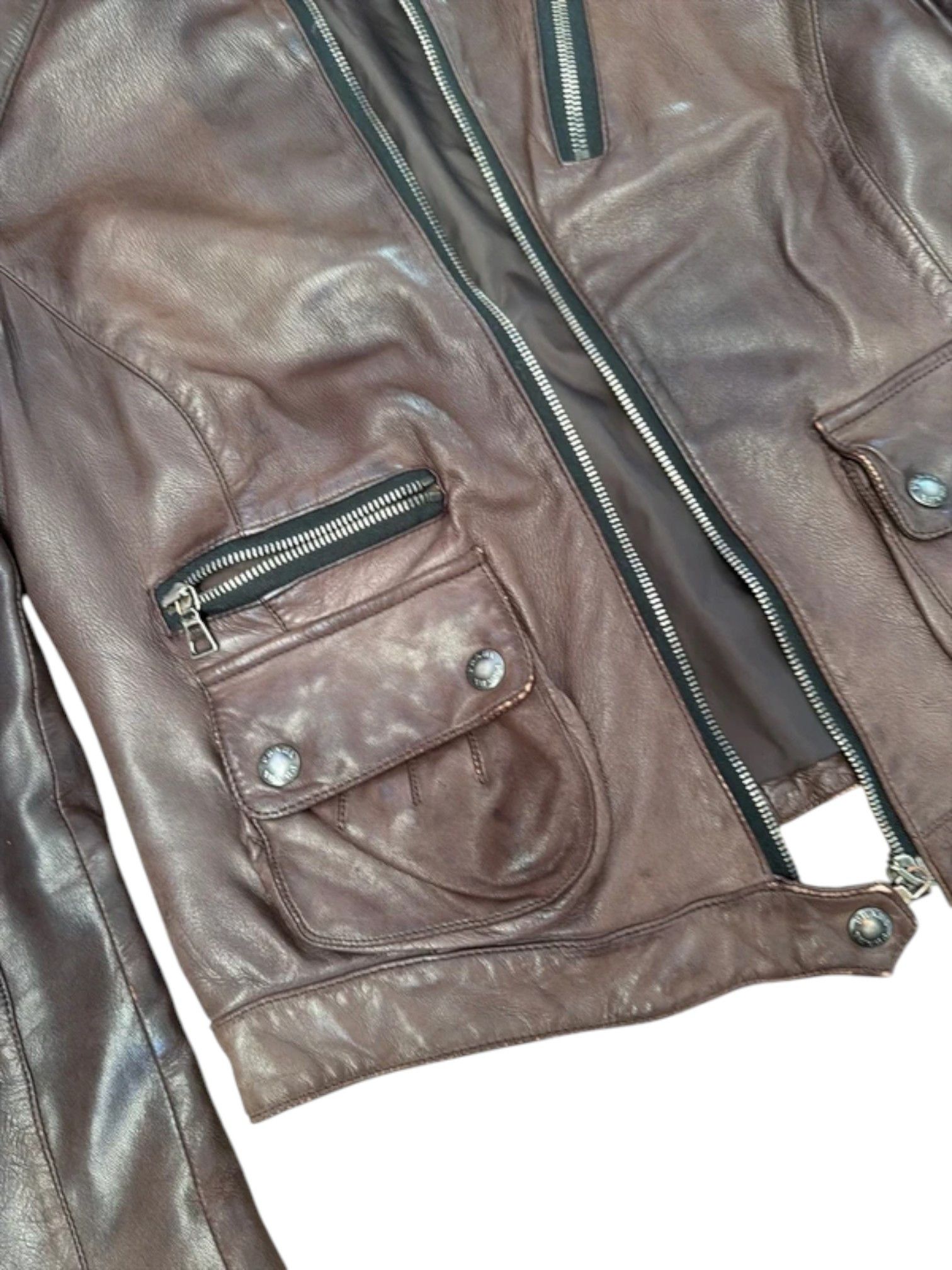 Prada Prada Brown Leather Multi-Pocket Moto Jacket c.2000s Size US M / EU 48-50 / 2 - 10 Thumbnail