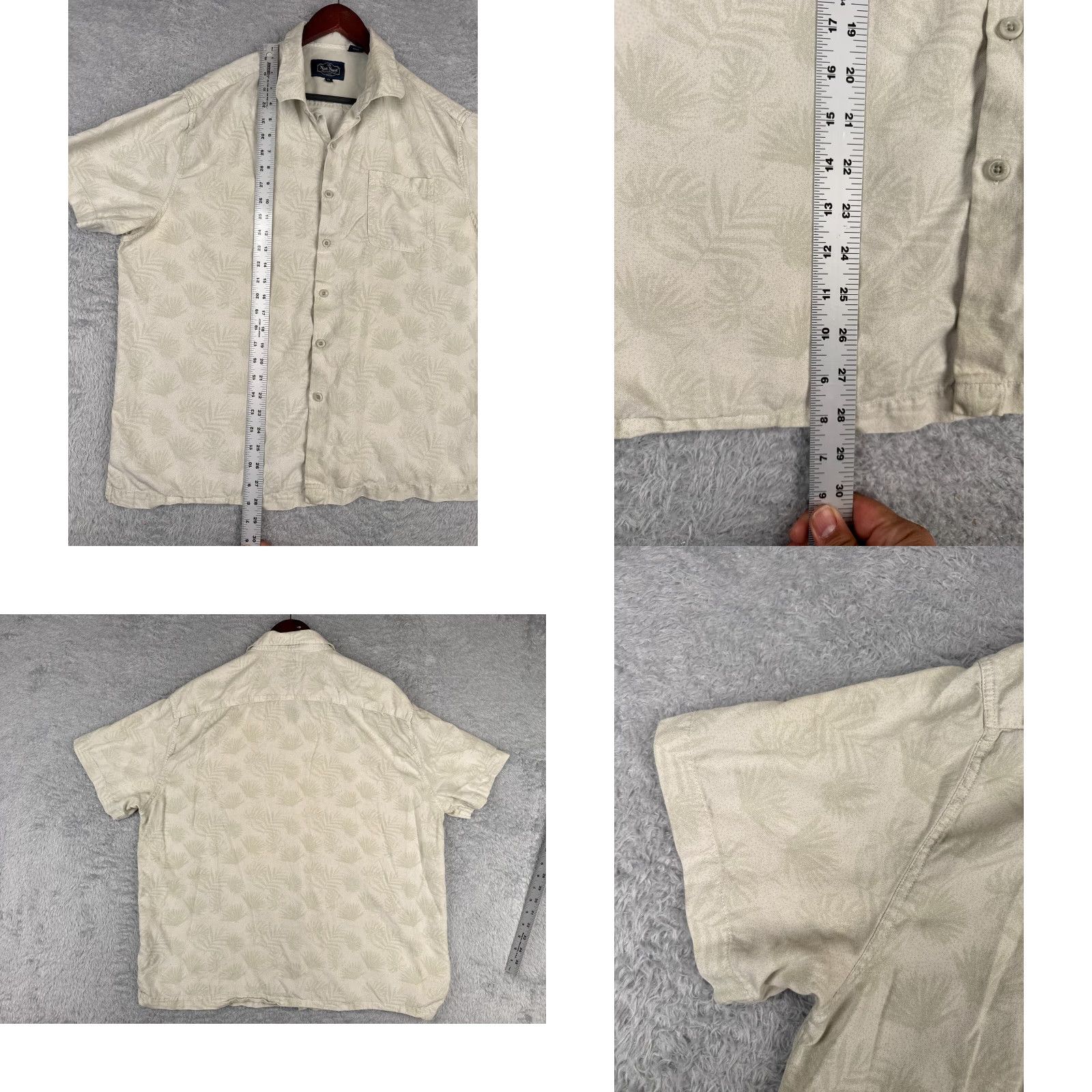 Nat Nast Nat Nast Mens Button-Up Hawaiian Shirt XL Beige Silk Cotton Blend Floral Palm Leaf Printed Hawaiian Adults Mens Size US XL / EU 56 / 4 - 9 Thumbnail