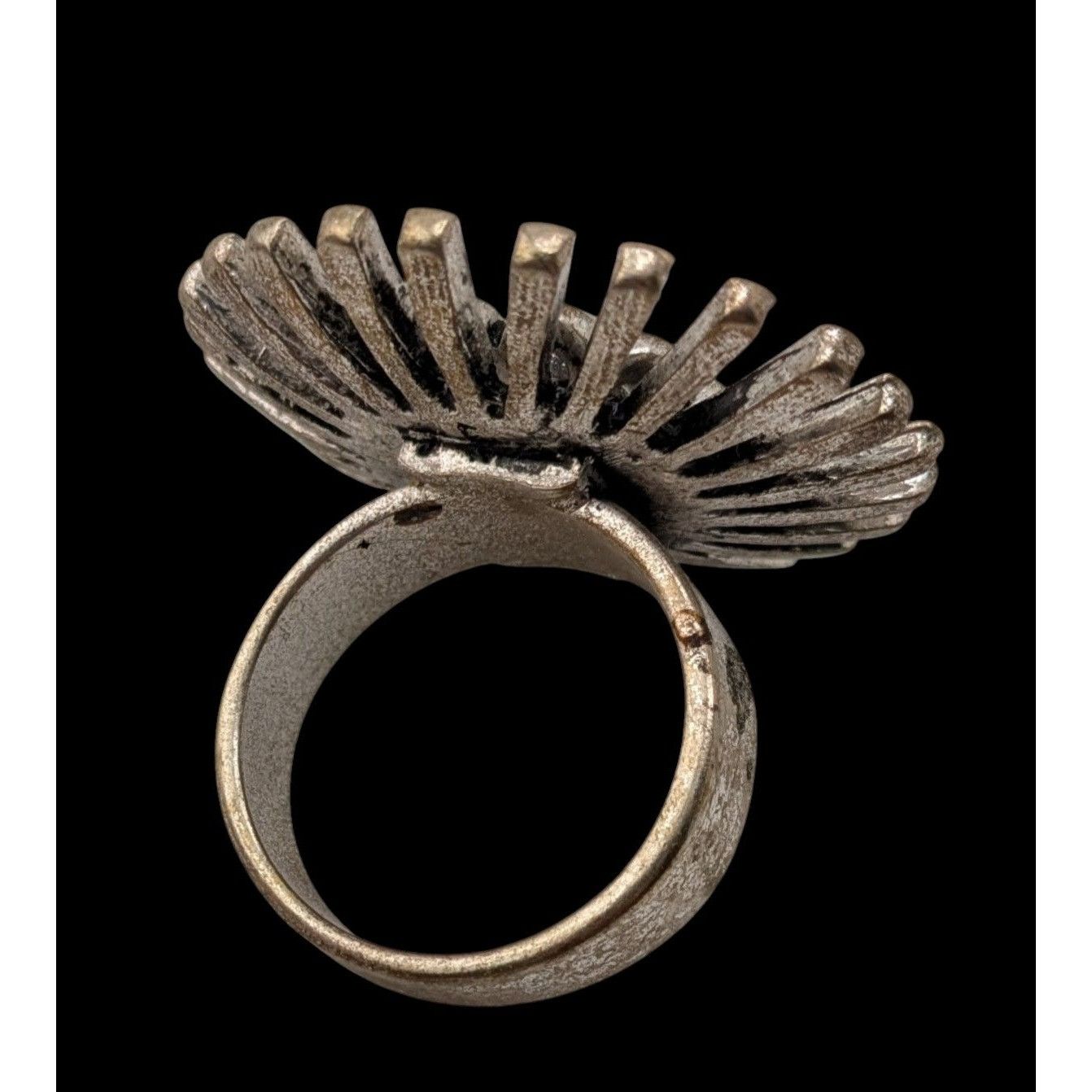 Other Vintage Adjustable Silver Tone Sunburst Ring With Rhinestone Size ONE SIZE - 3 Thumbnail