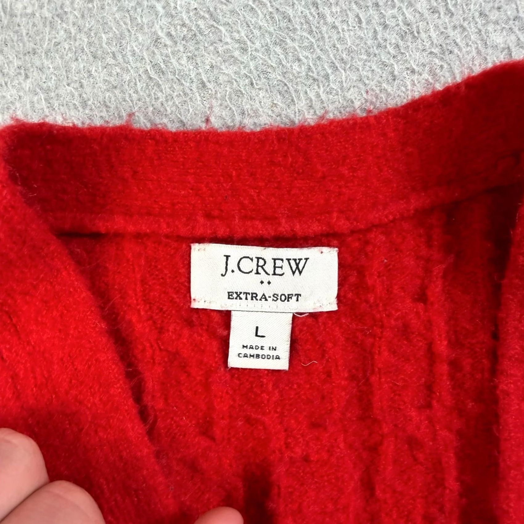 J.Crew J.CREW Cardigan Sweater Women L Red Cable Knit Extra Soft Stretchy Heritage, Long Sleeve, V-Neck, Casual Winter Knitwear, Solid Pattern, Button Front Size L / US 10 / IT 46 - 3 Thumbnail