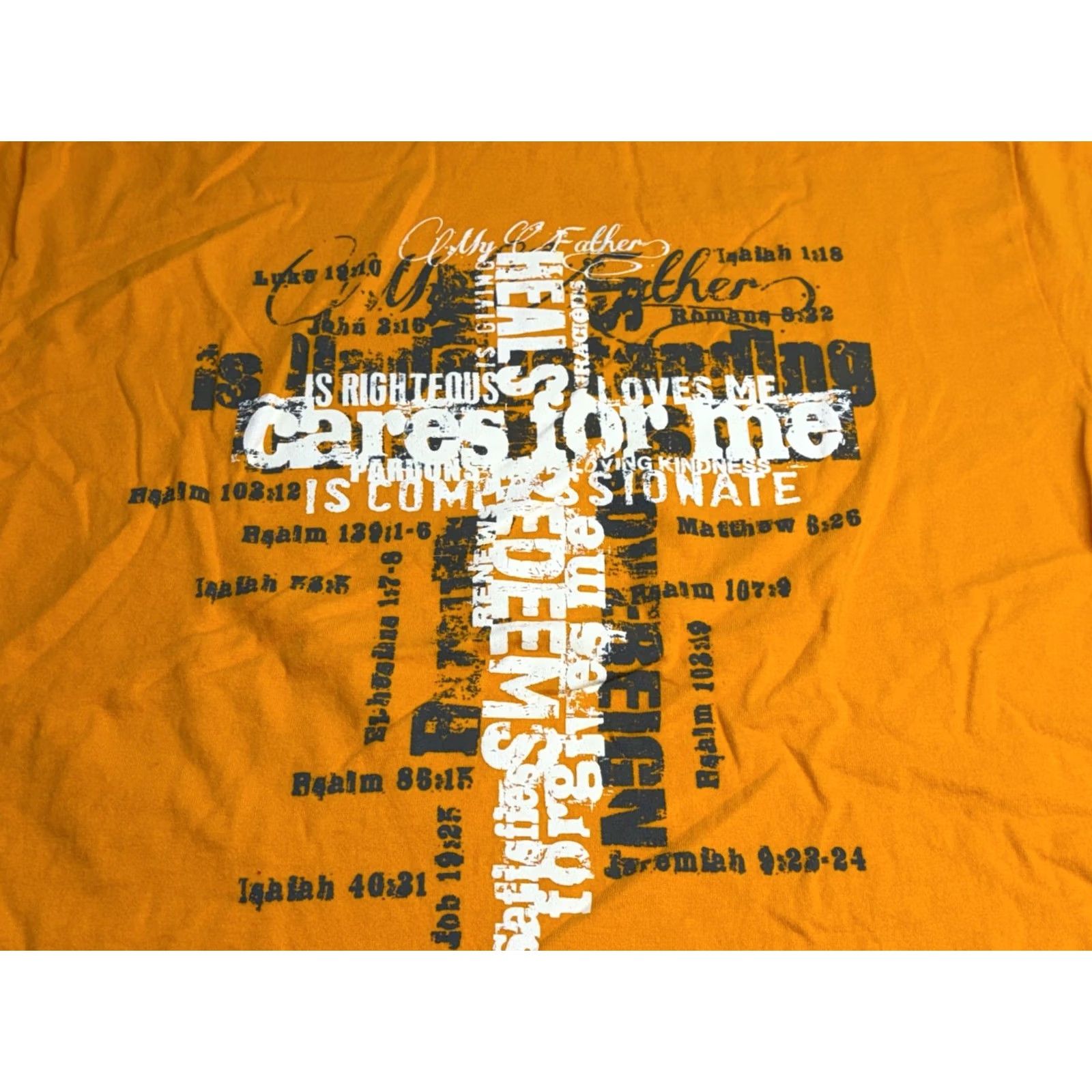 Vintage Faith T-Shirt Orange XL Christian Cross Word Cloud Bible Verse God Tee Size XL / US 12-14 / IT 48-50 - 2 Thumbnail