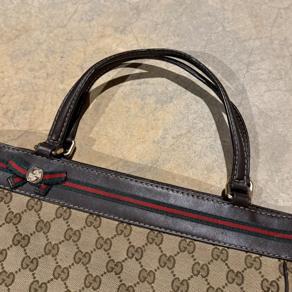 Gucci Vintage Gucci Mayfair Sherry Web Stripe GG Canvas Tote Bag Size ONE SIZE - 5 Thumbnail