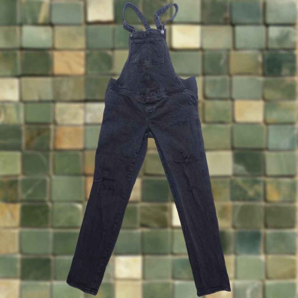 Old Navy Maternity Old Navy Bib Jean Overalls Size 6 Long Black Distressed Dark Wash 30in Size 28" / US 6 / IT 42 - 1 Thumbnail
