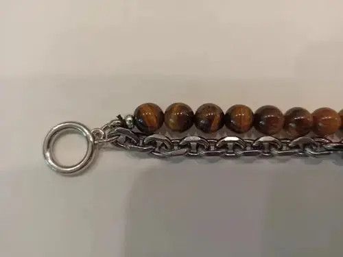 Jewelry Black Matte + Brown Tiger Eye Bead + Chain Bracelet Size ONE SIZE - 3 Thumbnail