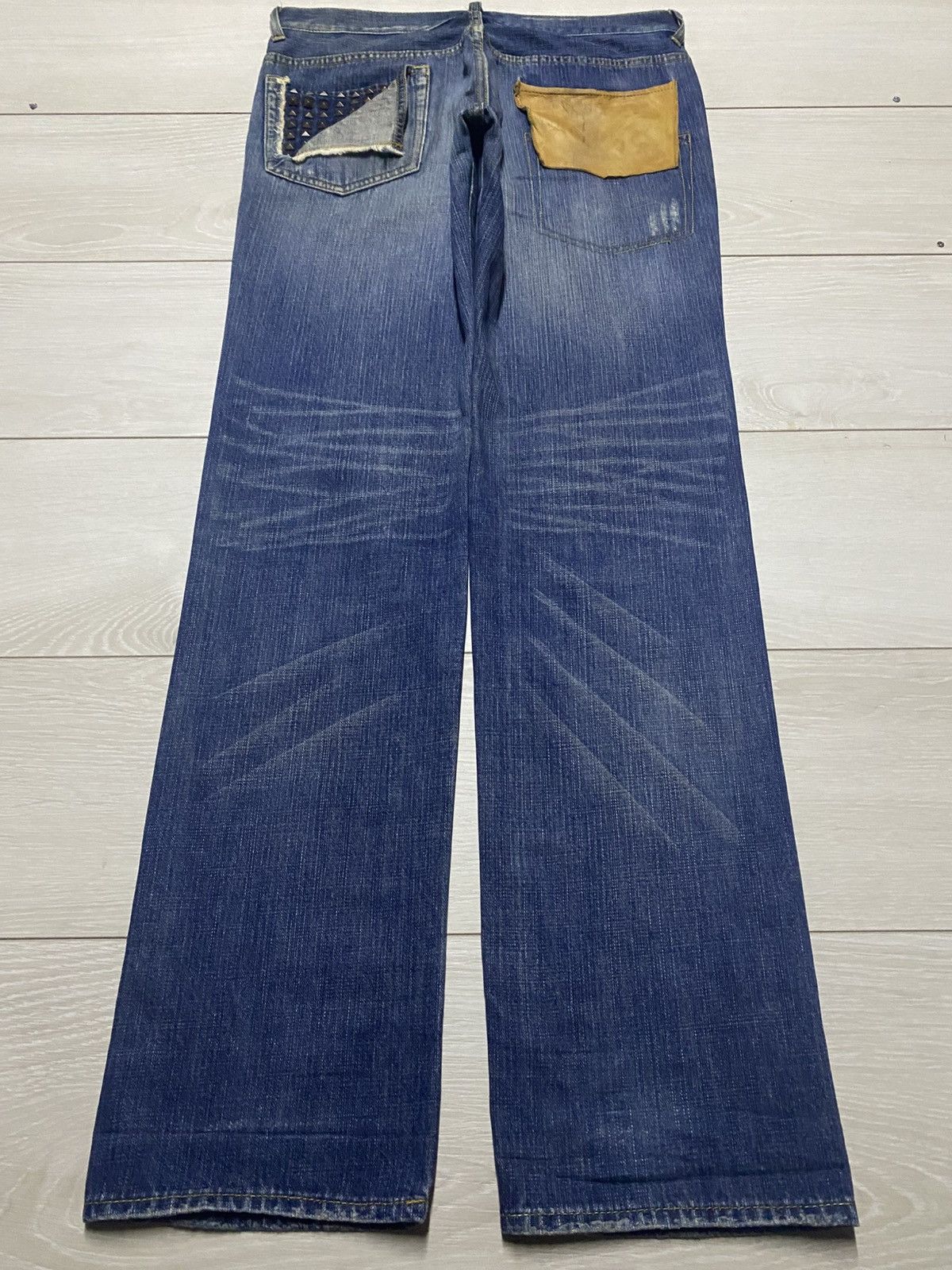 Le Grande Bleu (L.G.B.) Japanese L.B.H Vintage Blue Wash Spike Pocket Loose Jeans Size US 33 - 1 Thumbnail