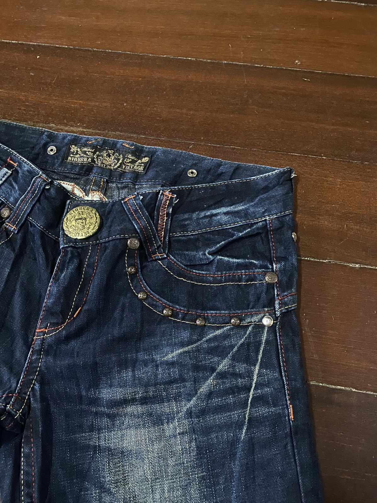 JNCO FIRE 🔥 RIOBERA DENIM FLARE JEANS LOW RISE EMBROIDERED STUDD Size 34" / US 12 / IT 48 - 7 Thumbnail