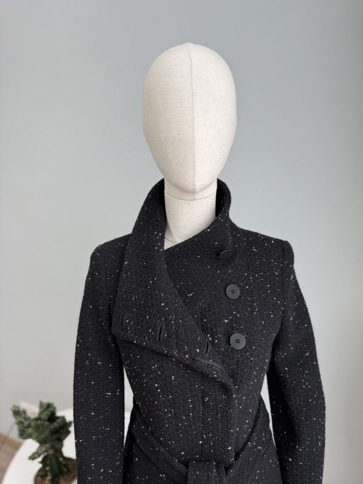 Max Mara Max Mara Black Wool Belted Jacket Tweed Speckled Short Coat Size XS / US 0-2 / IT 36-38 - 5 Thumbnail