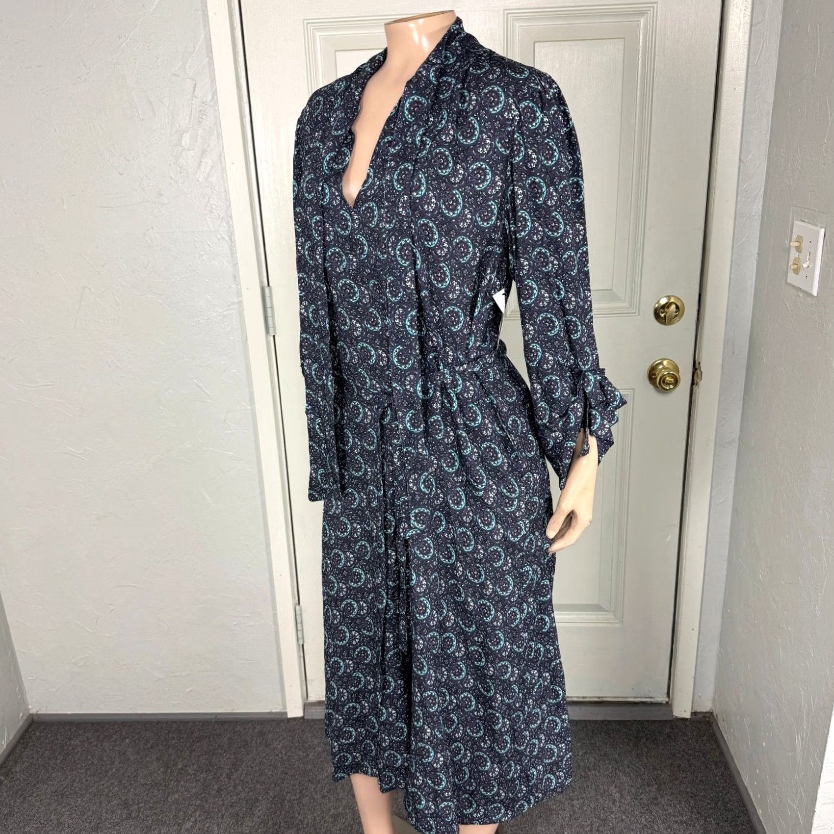 Joie Joie Floral Rayon A-Line Dress Women Medium Blue Long Sleeve Knee Length Casual Boho Vintage: N/A? Size M / US 6-8 / IT 42-44 - 3 Thumbnail