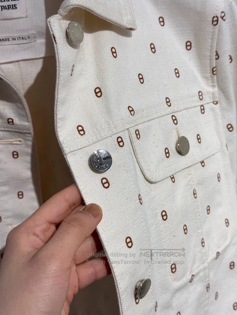Hermes Hermes White Pig Nose Logo Denim Jacket Size XXS / US 00 / IT 34 - 3 Thumbnail