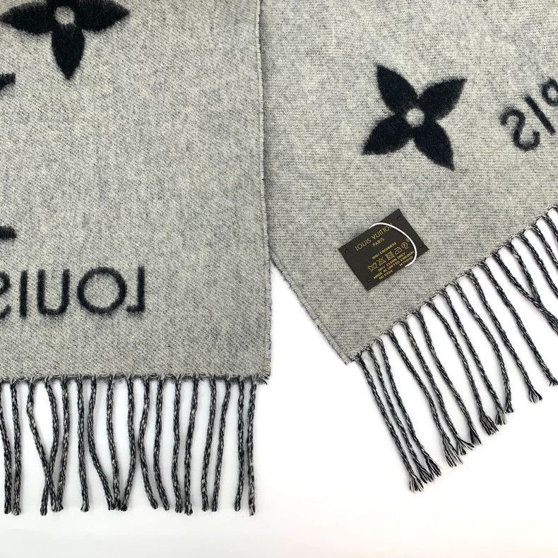 Louis Vuitton Louis Vuitton Black logo floral print cashmere tassel scar Size ONE SIZE - 7 Thumbnail