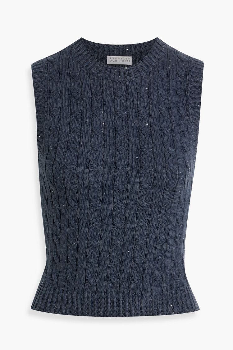Brunello Cucinelli o1y0825 Crewneck Sleeveless Sweater in Navy Blue Size S / US 4 / IT 40 - 1 Thumbnail