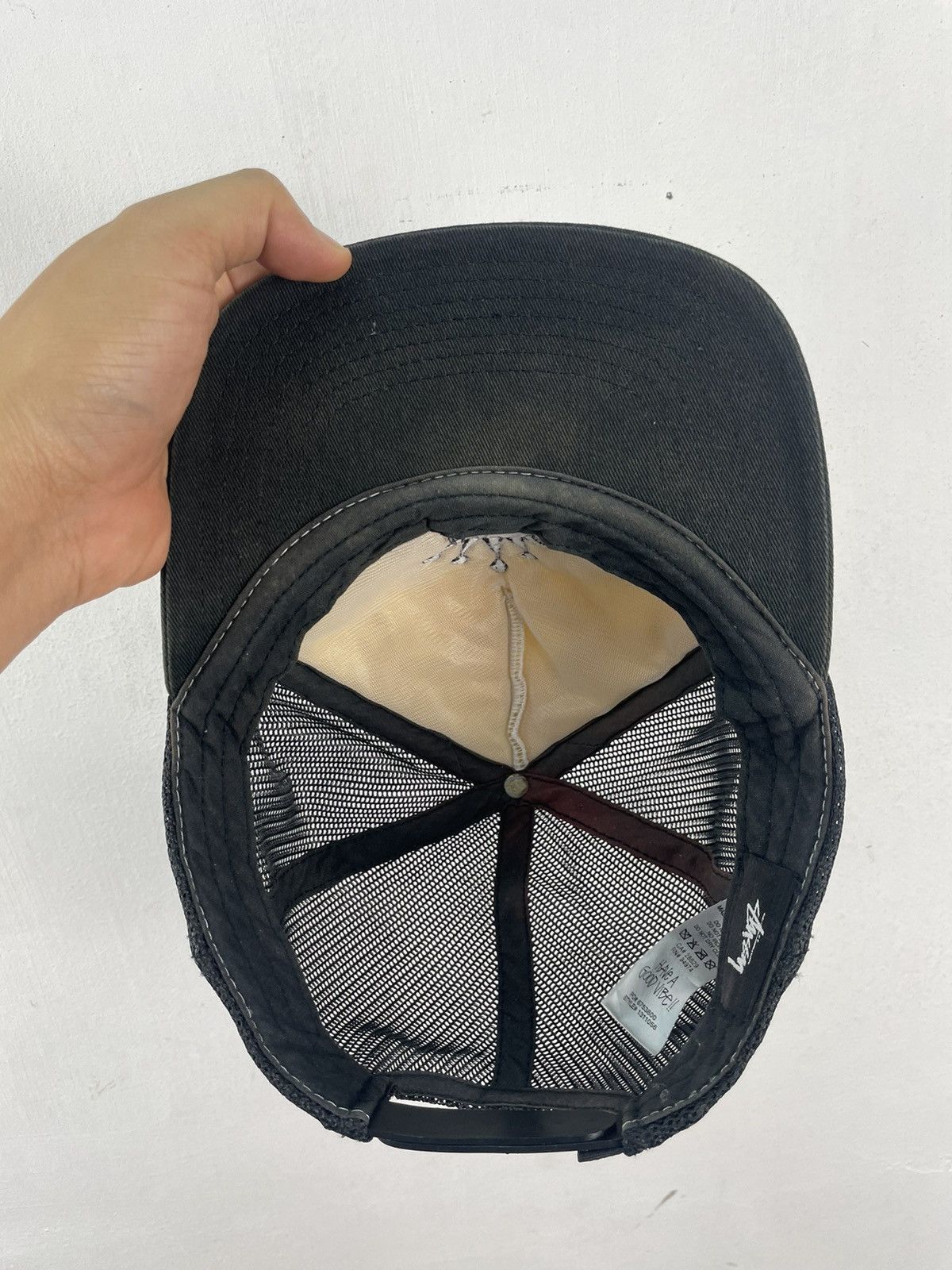 Stussy × Vintage Vintage Y2K Stussy Crown Trucker Cap Mesh Hat Faded Black Size ONE SIZE - 6 Thumbnail
