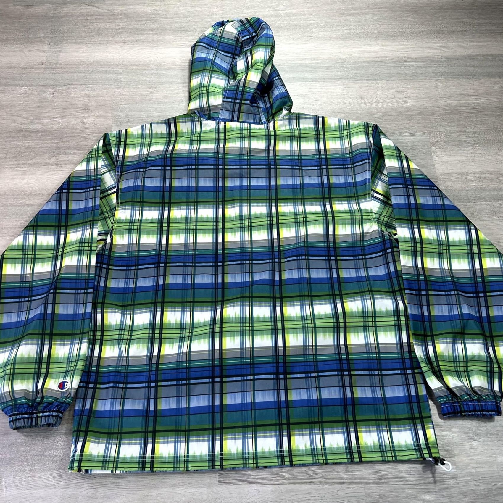 Champion Champion Windbreaker Jacket Mens M Blue Plaid Hooded 1/2 Zip Lightweight Pockets Multicolor Athletic Size US M / EU 48-50 / 2 - 2 Thumbnail