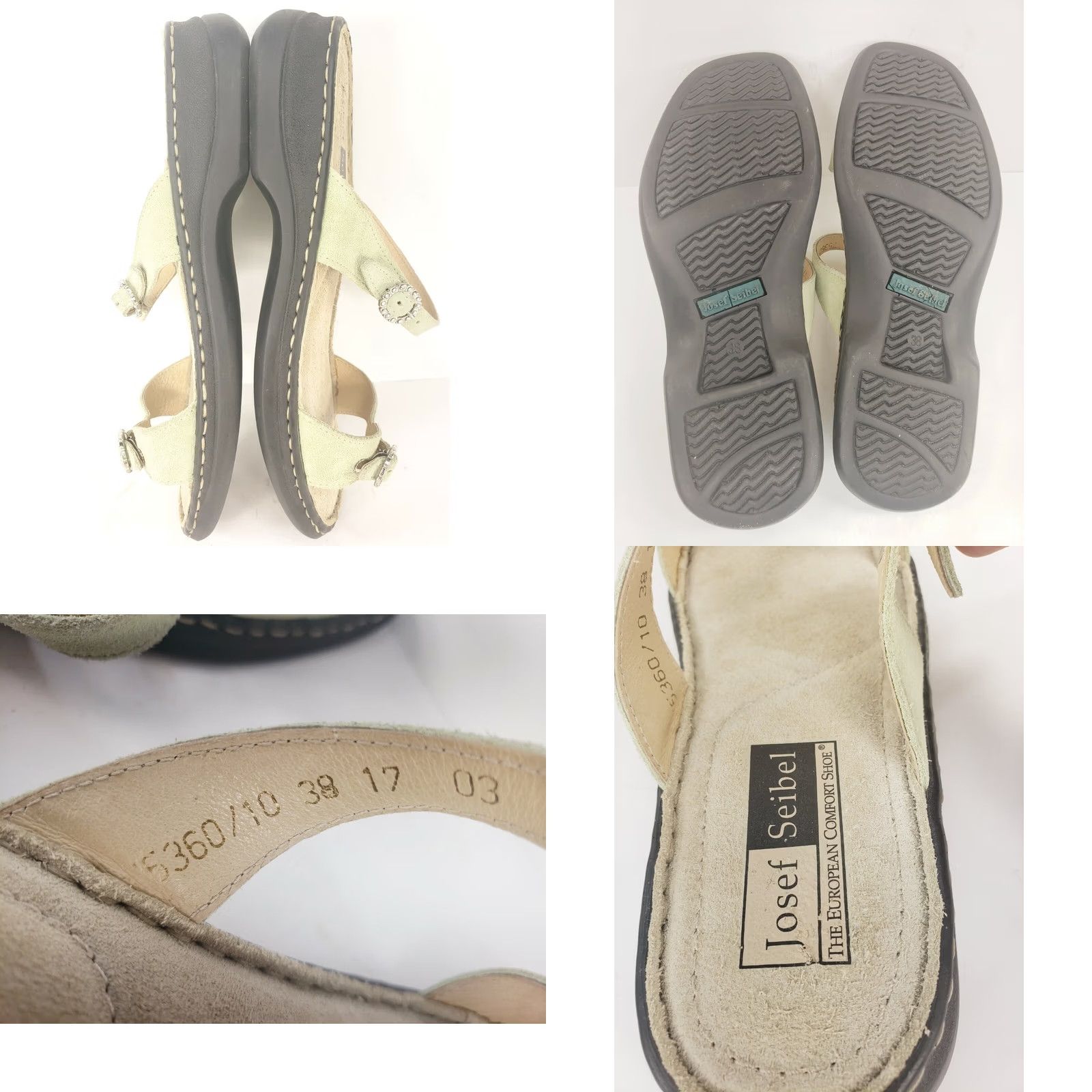 Vintage Josef Seibel Slide Sandals Womens 7.5 Mint Green Suede Buckle Strap Casual Wedding Party Travel Style Size US 8 / IT 38 - 8 Thumbnail