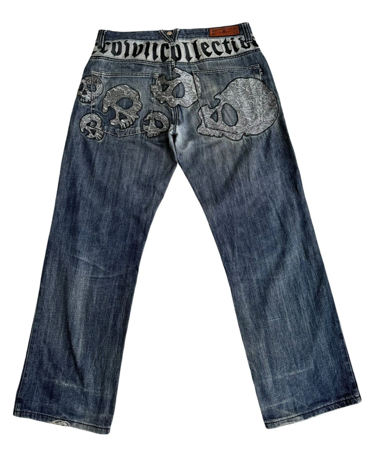 14th Addiction ⚡️⚡️Japanese Brand Crown Collective Embroidery Skull Head Jean Size US 34 / EU 50 - 3 Thumbnail