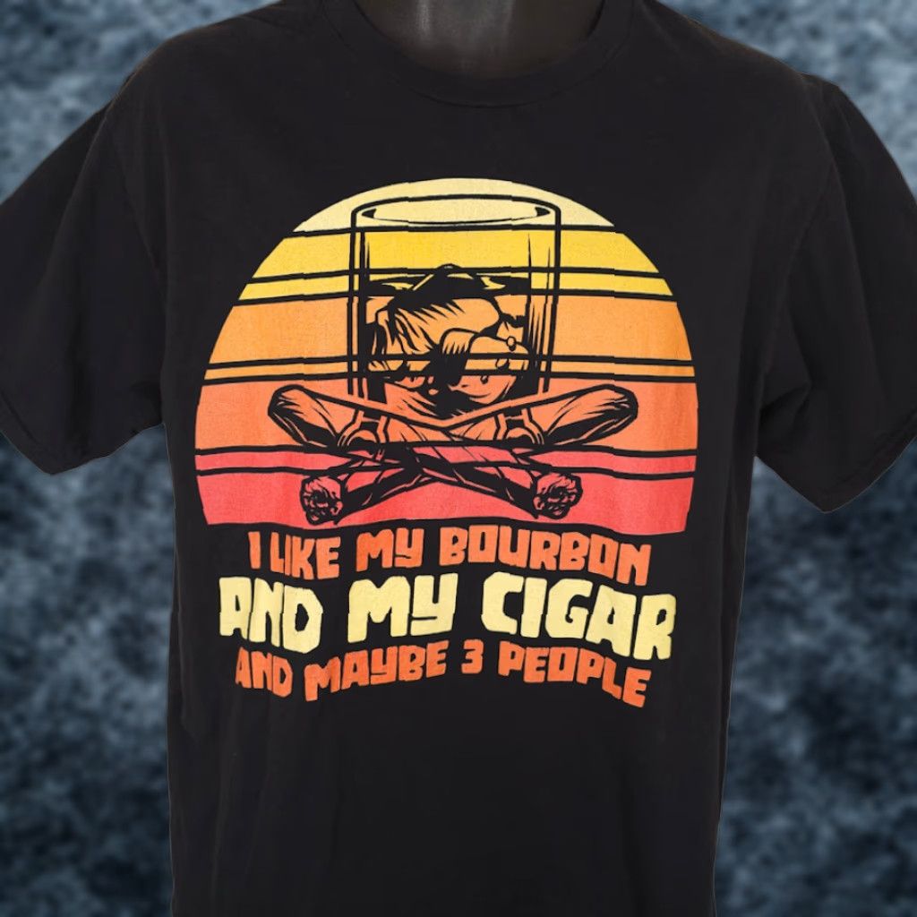 Port & Company I Like My Bourbon T Shirt Mens Size Large Black My Cigar Maybe 3 People Size US L / EU 52-54 / 3 - 1 Thumbnail