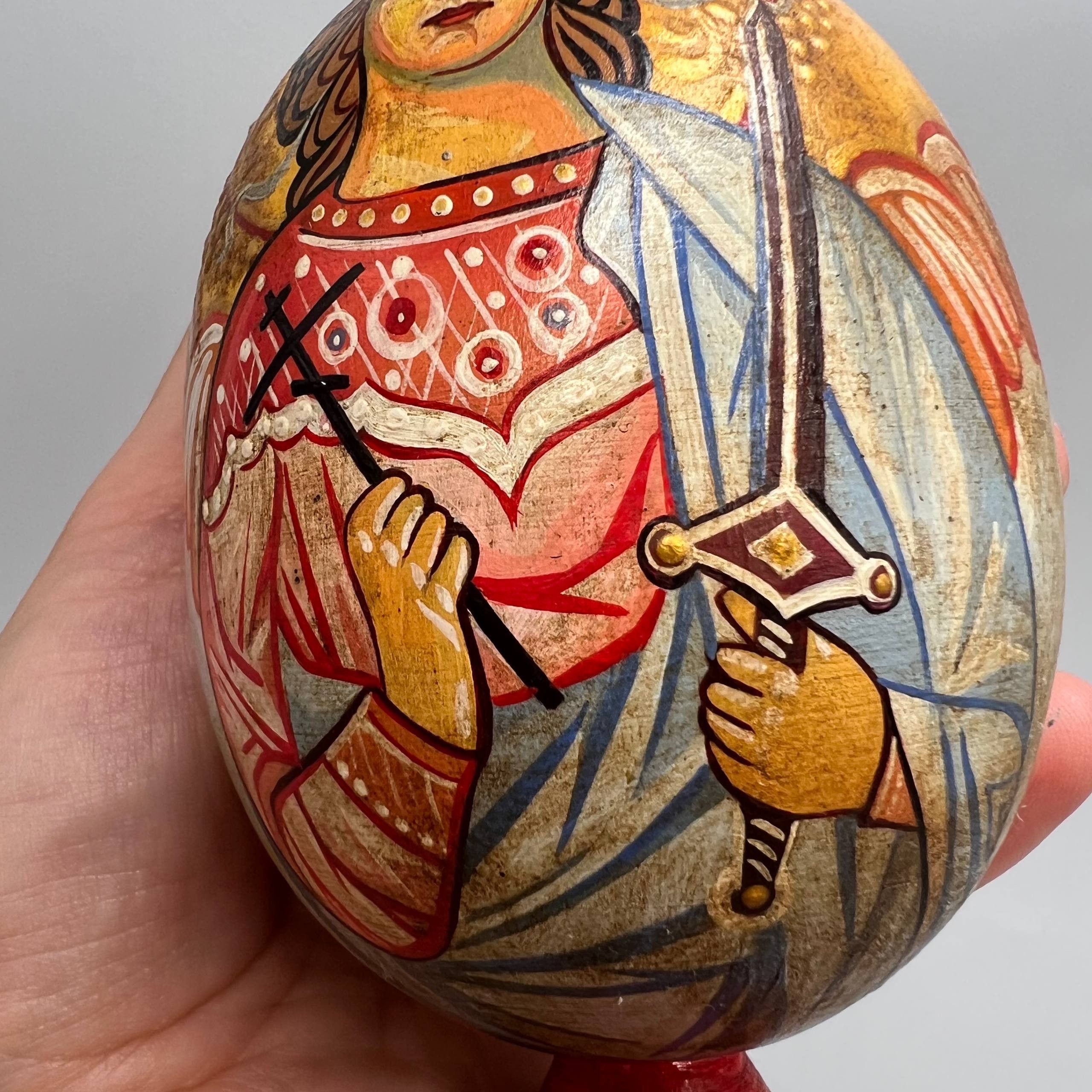 Vintage Antique Wooden Egg Icon Archangel Michael Hand Painted Size ONE SIZE - 3 Thumbnail