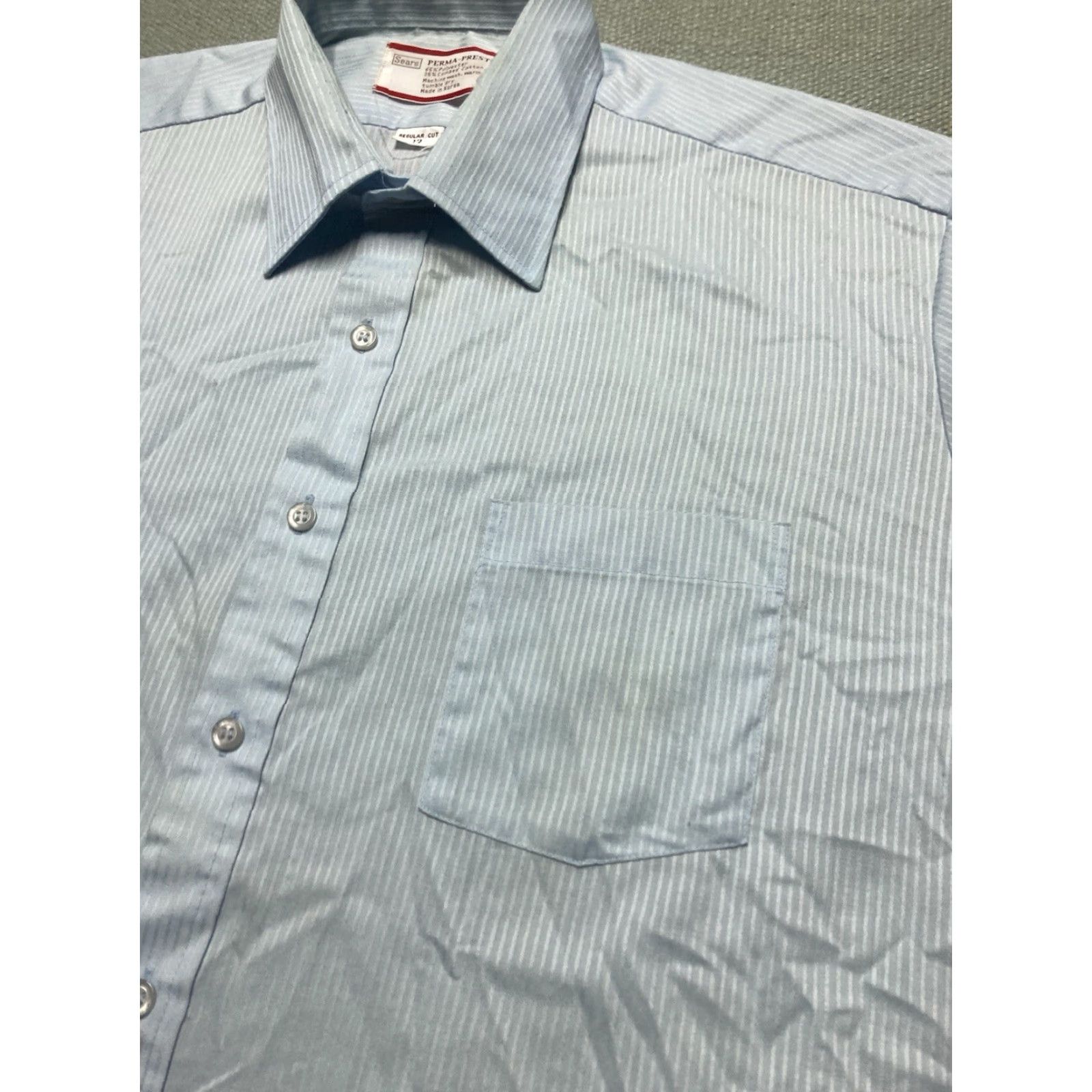 Sears VINTAGE 80s Sears Button-Up Short Sleeve Shirt XL Striped Lightweight Cotton Poly Blue Men Size US XL / EU 56 / 4 - 4 Thumbnail