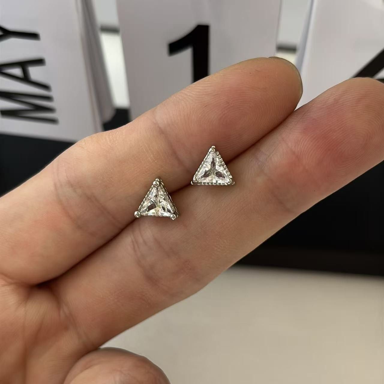 Other 8mm CZ Geometric Triangle Stud Earrings for Men Women Size ONE SIZE - 6 Thumbnail