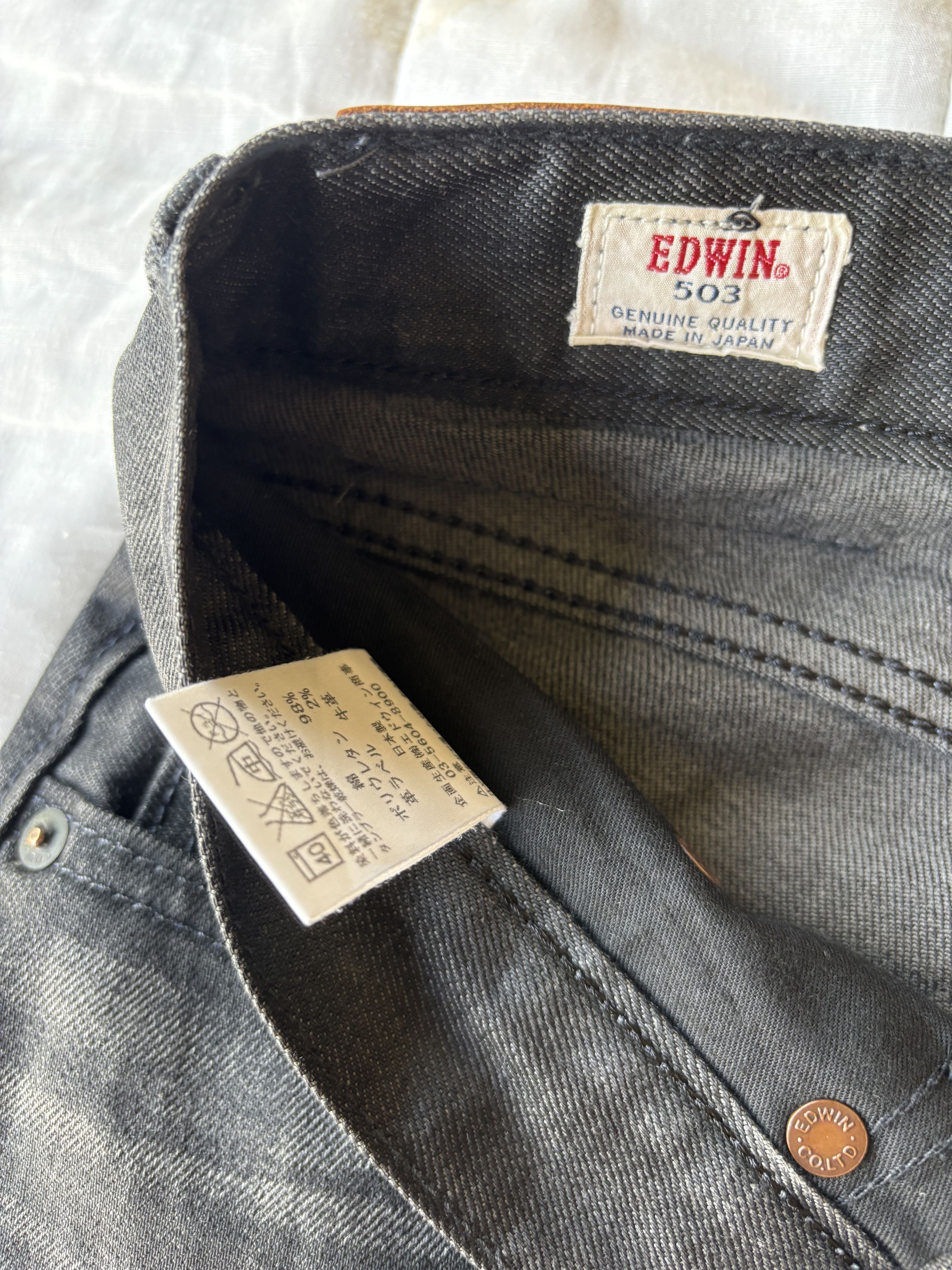 14th Addiction × If Six Was Nine × Le Grande Bleu (L.G.B.) Edwin 503 Black Waxed Made In Japan Denim Jean Size US 33 - 14 Thumbnail