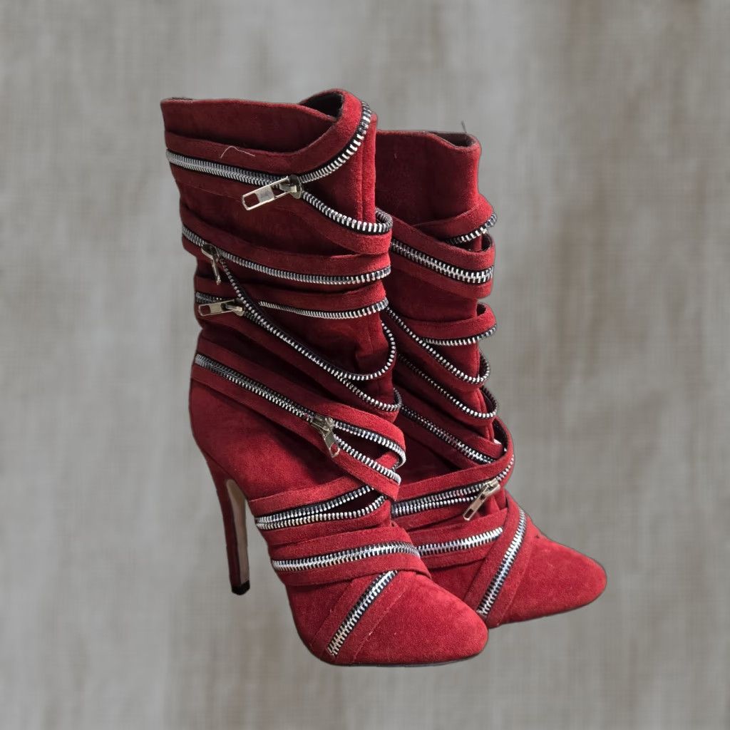 Vintage VINTAGE Hypnotic Red High Heel Ankle Boots with Zipper Accents Adult Women's Size 6.5 Stiletto 2000s, 2010s, 2020s Size US 6.5 / IT 36.5 - 1 Thumbnail