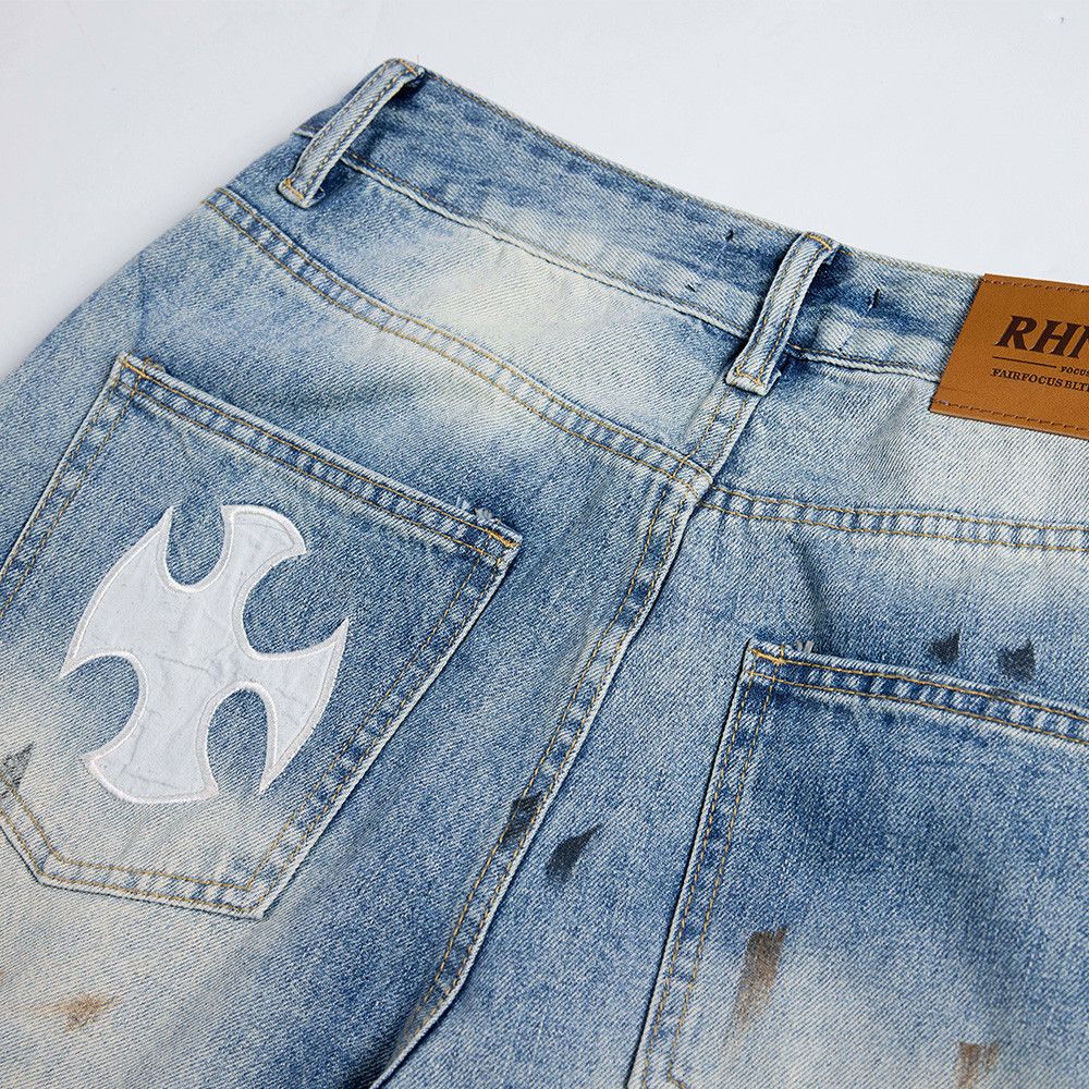 Vintage Men's loose washed gradient distressed dirty jeans Size US 32 / EU 48 - 5 Thumbnail