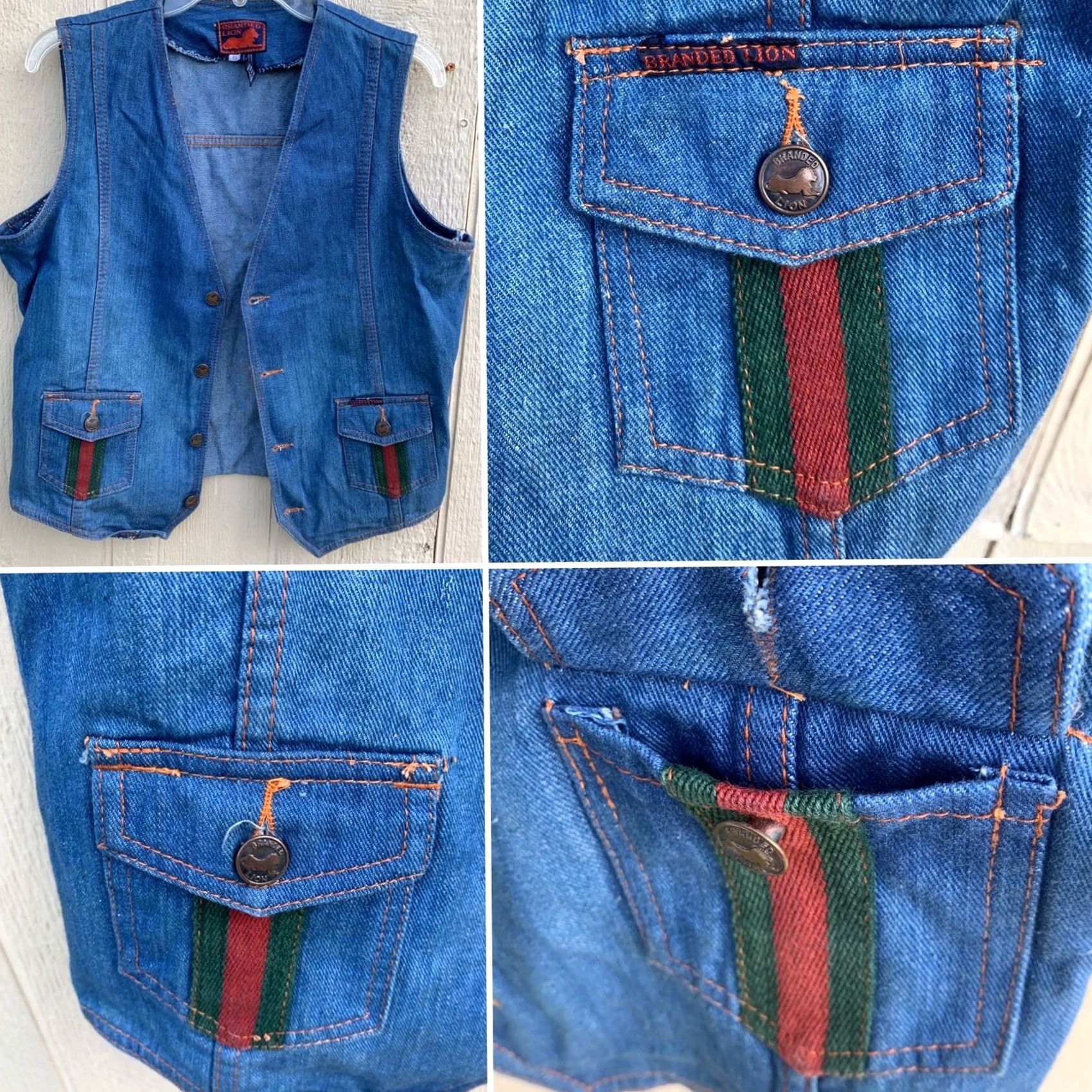 Denime VINTAGE Branded Lion Denim Vest Hippy Western 1970s Striped Pockets XL Blue Size US XL / EU 56 / 4 - 4 Thumbnail