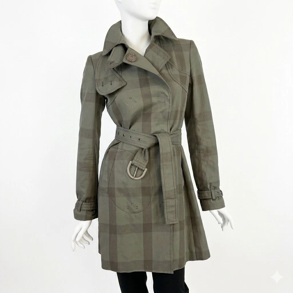 Stella McCartney Stella McCartney Luxury Plaid Trench Coat Khaki EU44 Size M / US 6-8 / IT 42-44 - 4 Thumbnail