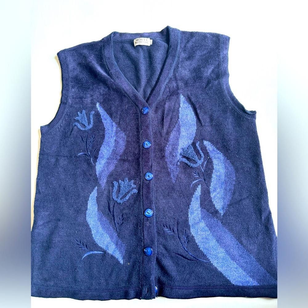 Designer Vintage Blue Embroidered Vest Size XL / US 12-14 / IT 48-50 - 1 Thumbnail